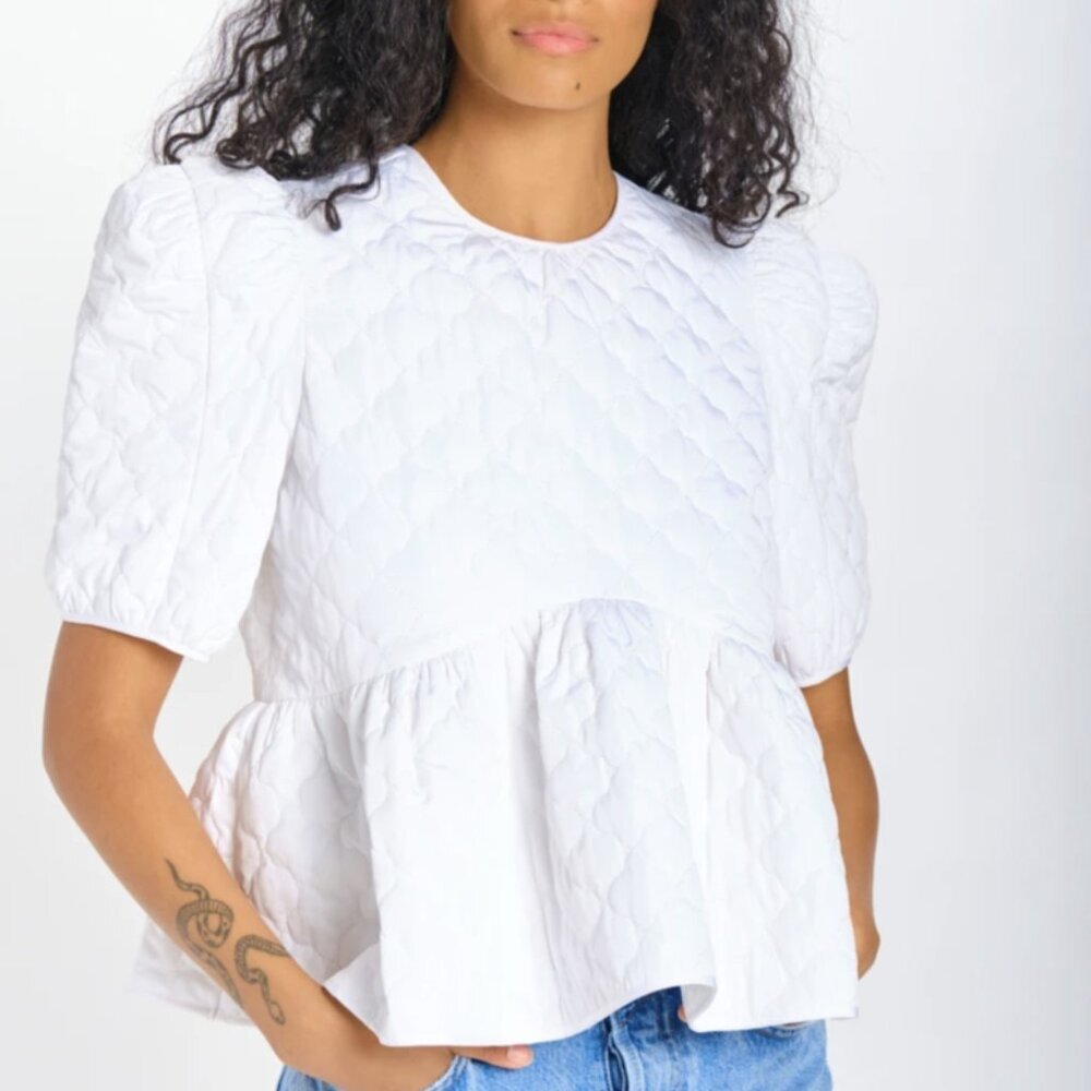 En Saison Womens Large Quilted Babydoll Top Off White CN